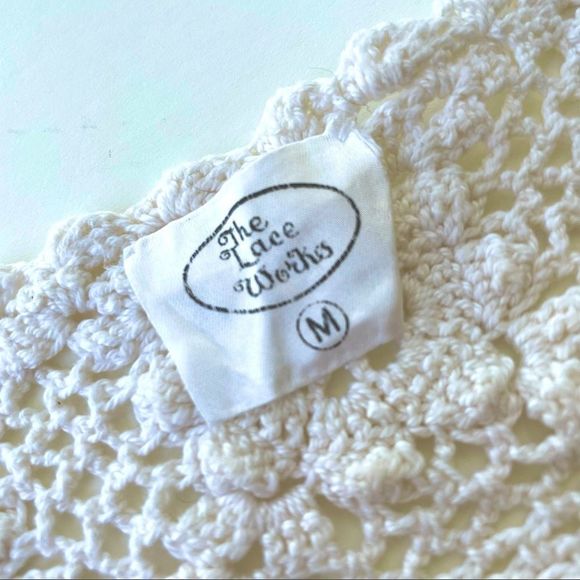 Vintage Ivory Cotton Crochet Angel Wing Bell Sleeve Top Sweater, Medium - Picture 6 of 7